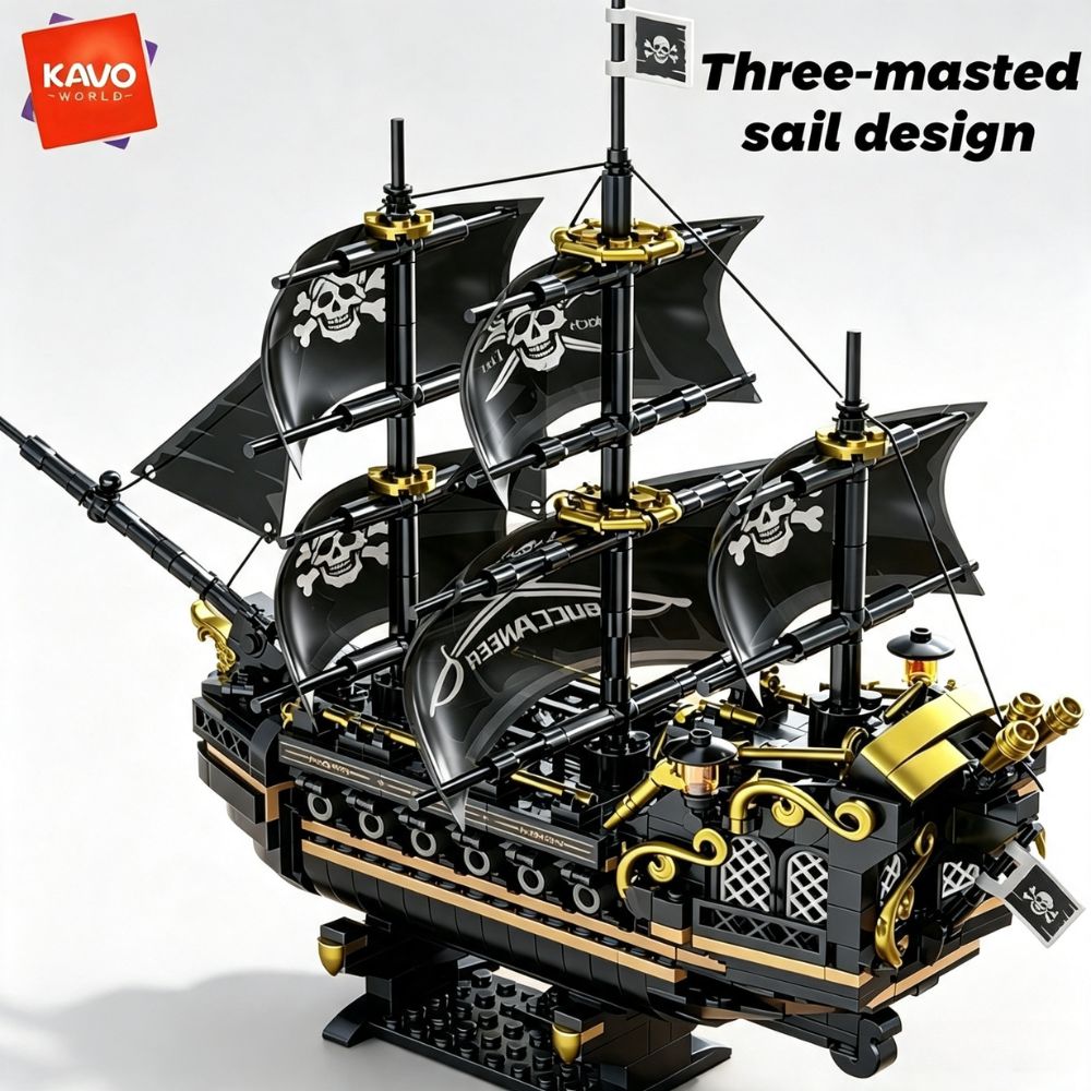 Model Kit U Boat - KAVOWORLD 801ピース 1799 クラシックブラックセイル海賊船 おもちゃ ビルディングブロックモデル
